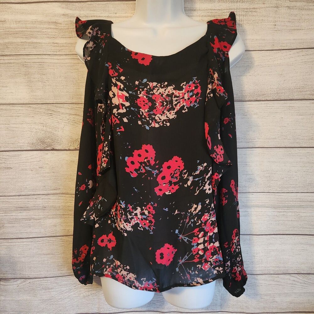 Devlin Medium Black Red Floral Cold Shoulder Blouse Romantic Boho